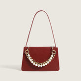 Versatile Peal Trim Chunky Chain Zip Top Shoulder Bag - Red